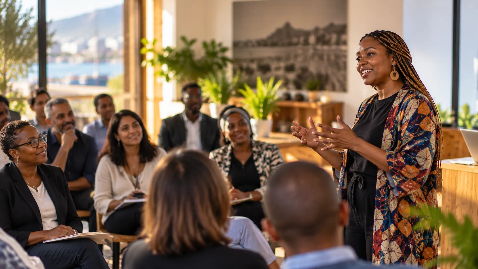 A person sharing learning with a group